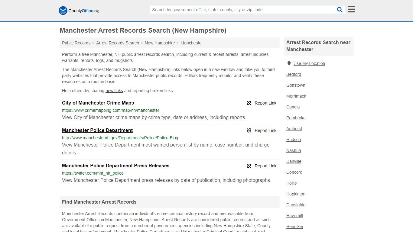 Arrest Records Search - Manchester, NH (Arrests & Mugshots) - County Office